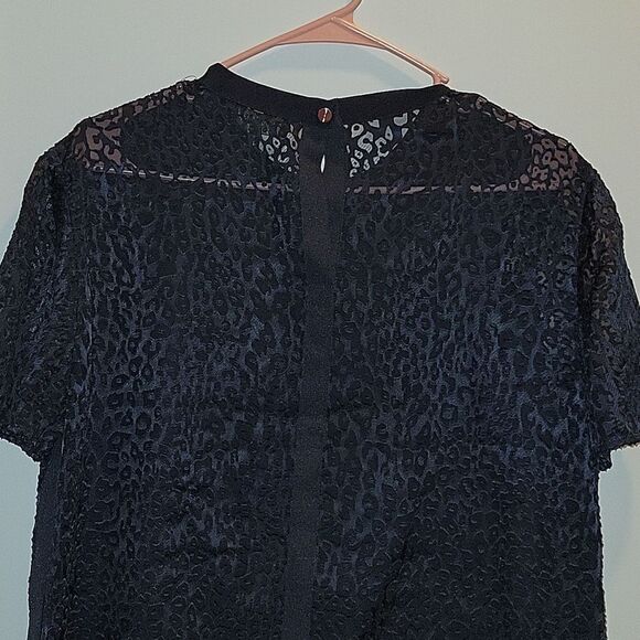 Ted Baker Navy Cheetah Animal Print Velvet Burnout Blouse Top 10US or 4 - Picture 9 of 9